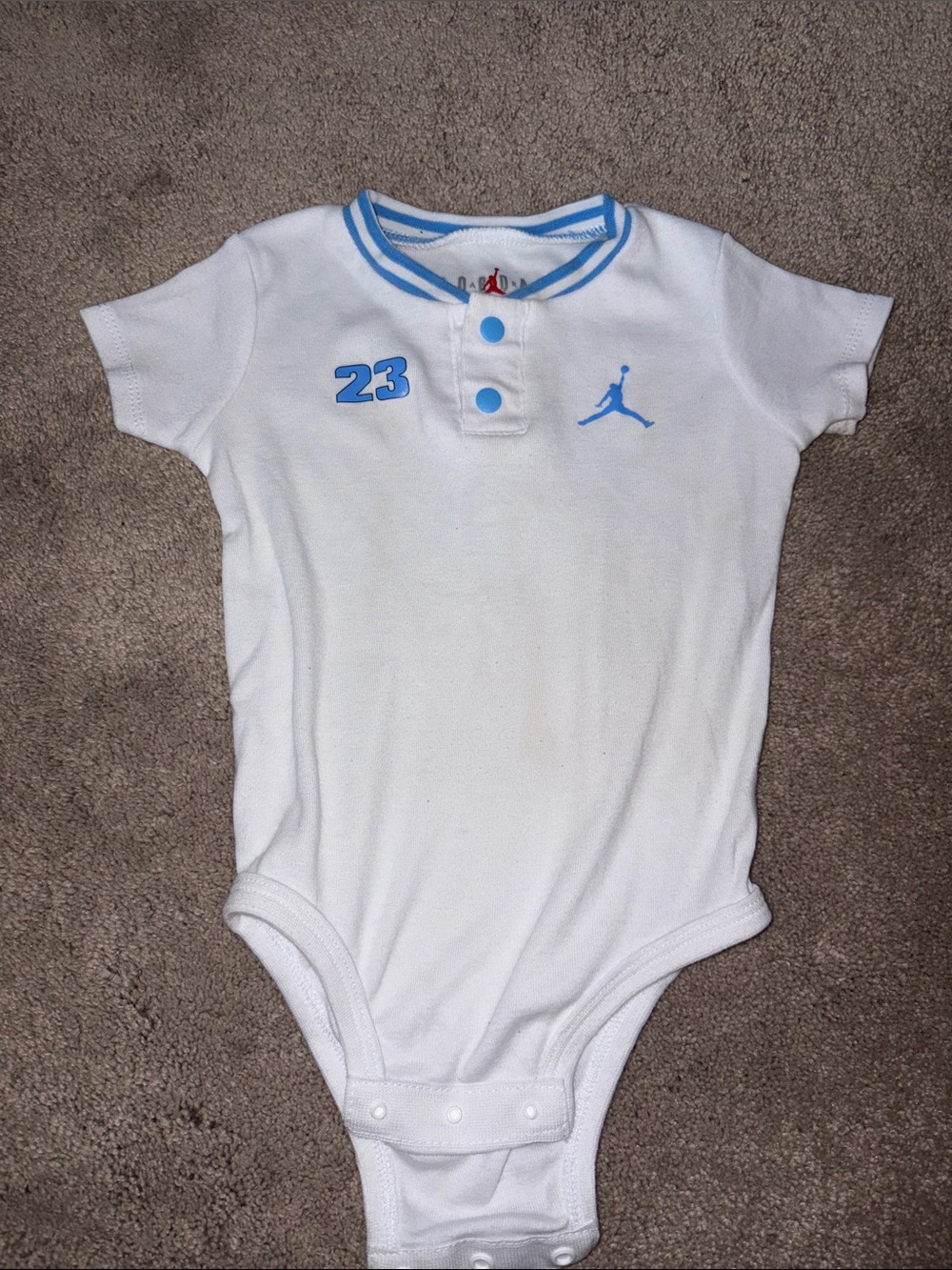 Jordan White Bodysuit with Blue Trim and 23 Detail
